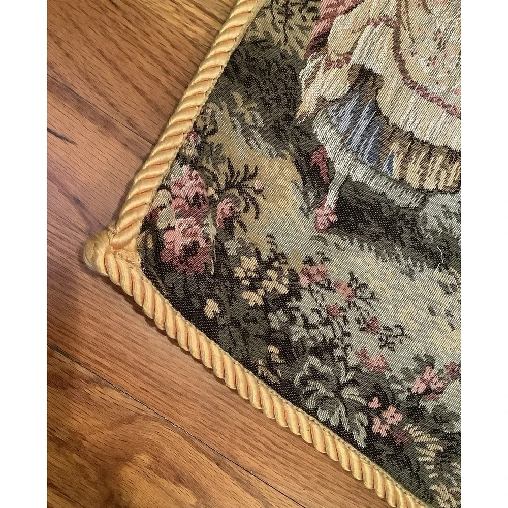 Vintage Tapestry Wall Hanging English Colonial Romantic Tapestry Cottage 19x19